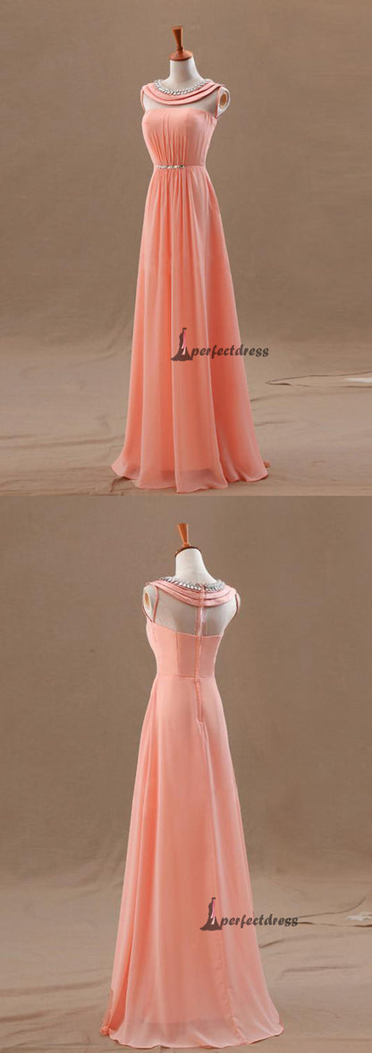 Chiffon Evening Dress A-line Scoop Sleeveless Chiffon Prom Dresses With Beaded,PD4558725
