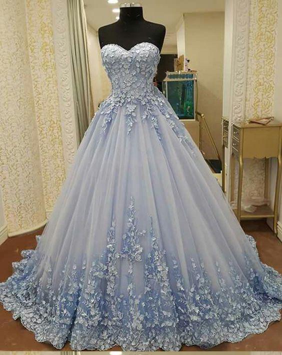 sweetheart light blue long prom dress princess ball gown, HO221