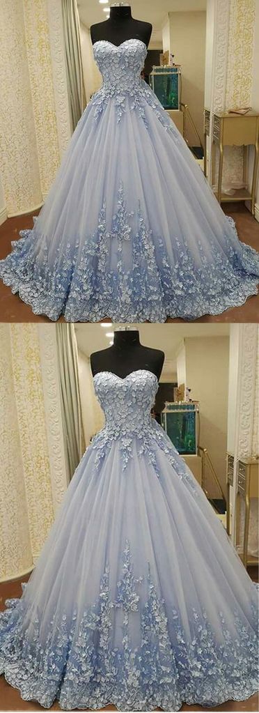 sweetheart light blue long prom dress princess ball gown, HO221