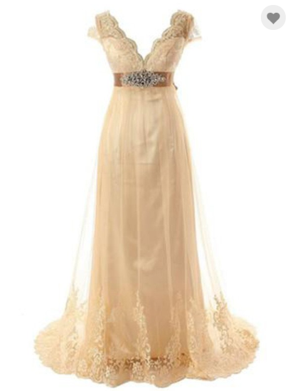 gold cap sleeves v-neck empire waist long prom dress, HO215