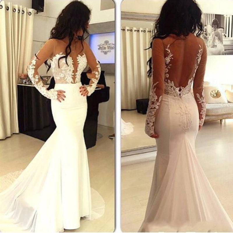 Sexy Prom Dresses,Hot Sale Prom Dress,Mermaid Prom Dress,Open Back Prom Dress,Long Sleeve Prom Dress,PD004