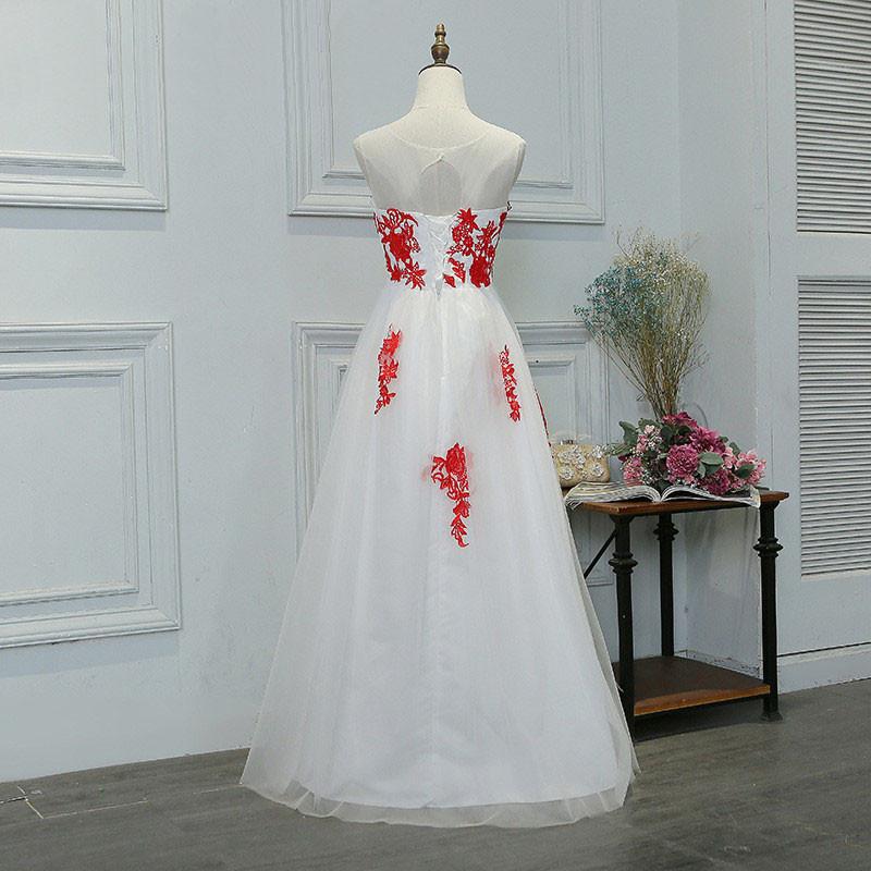 Prom Dresses, White And Red Long Appliques Prom Dresses,PD4558998
