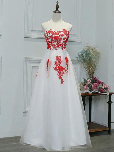 Prom Dresses, White And Red Long Appliques Prom Dresses,PD4558998