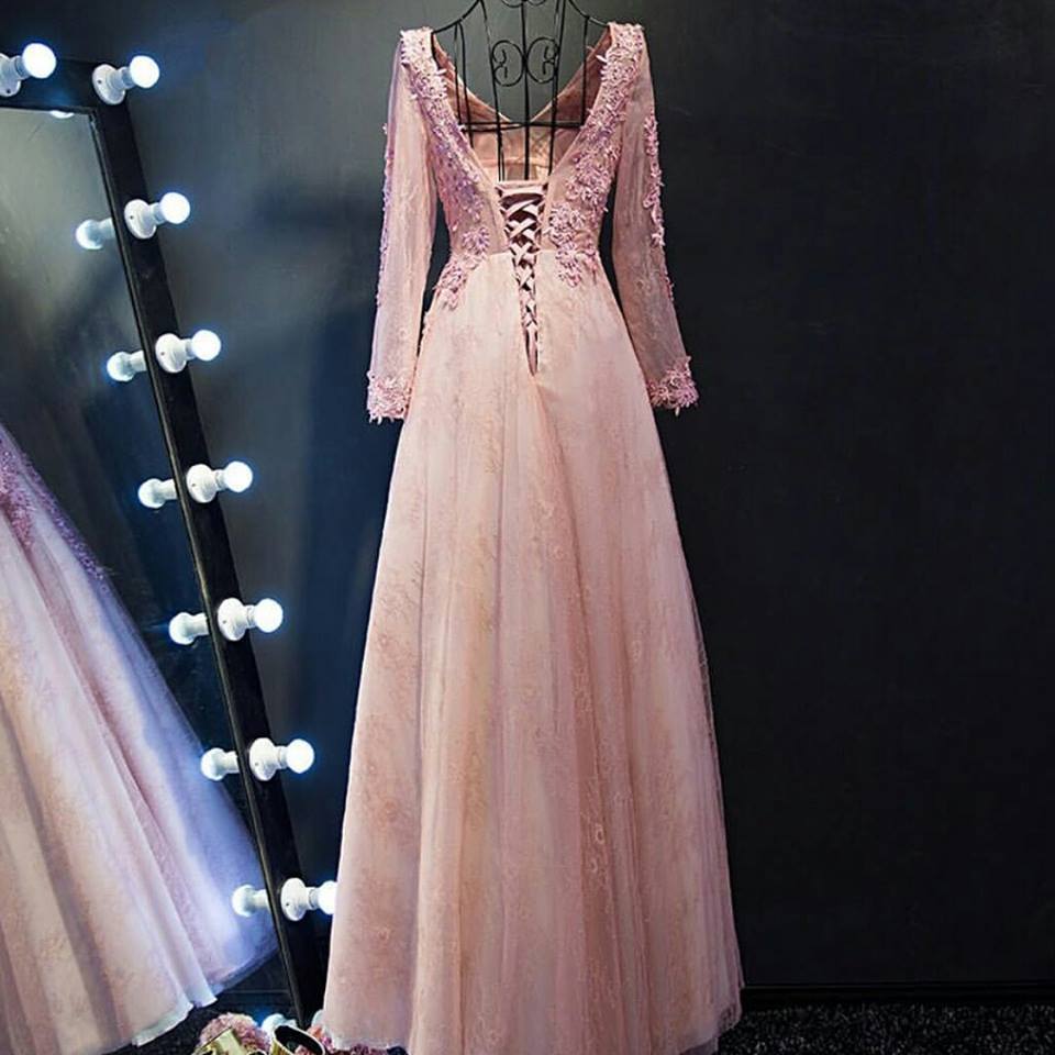 Chic V-neck Prom Dresses, Sexy Long Lace Prom Dresses,PD4558704