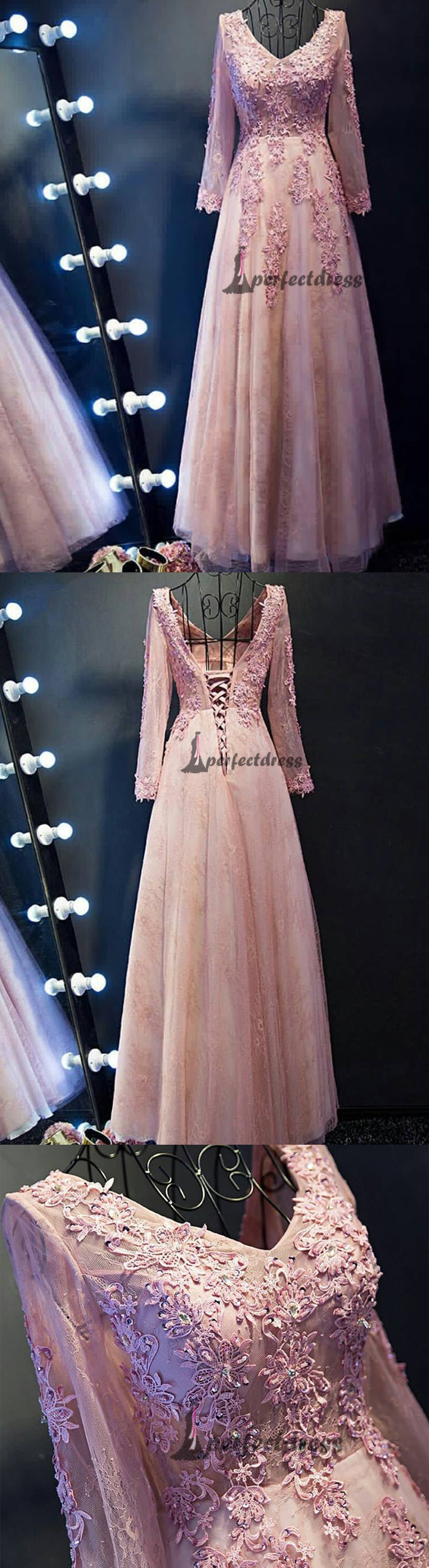 Chic V-neck Prom Dresses, Sexy Long Lace Prom Dresses,PD4558704