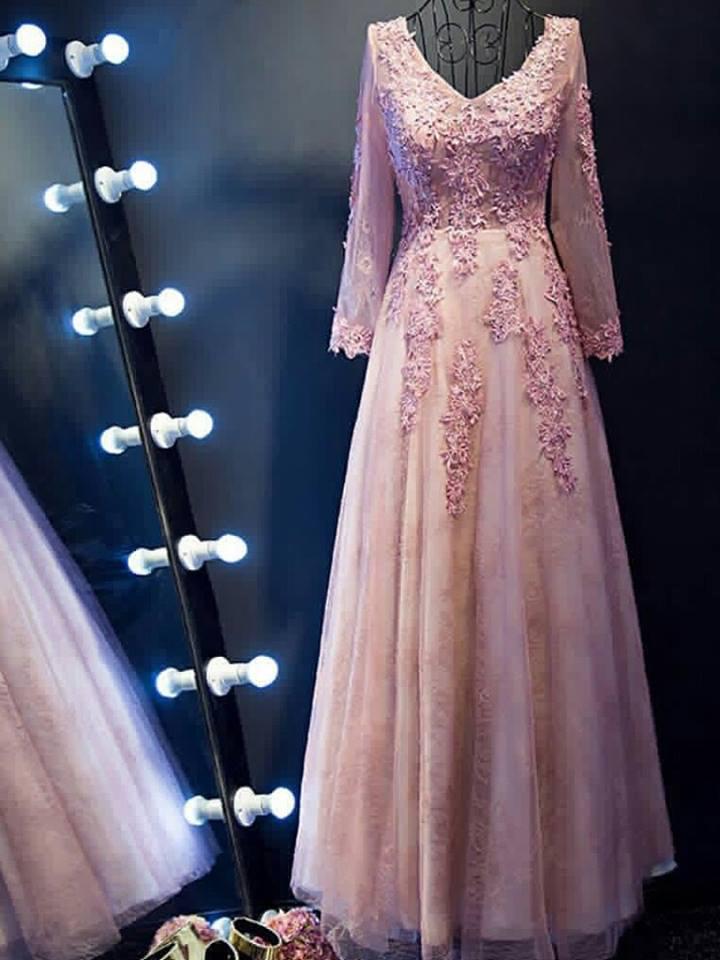 Chic V-neck Prom Dresses, Sexy Long Lace Prom Dresses,PD4558704