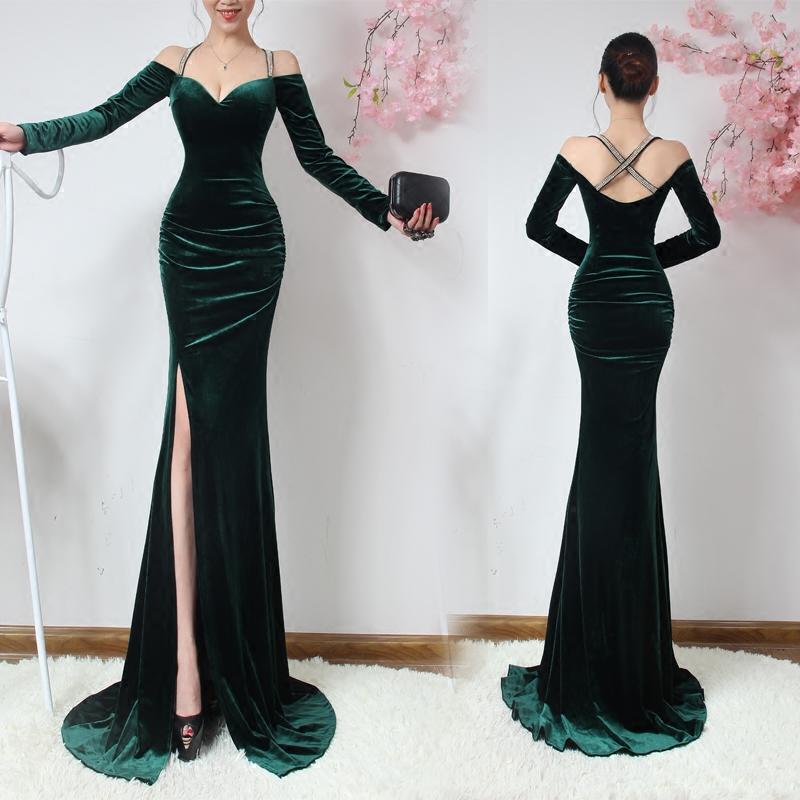Sexy Prom Dresses,Velvet Hunter Long Prom Dresses,PD4558759
