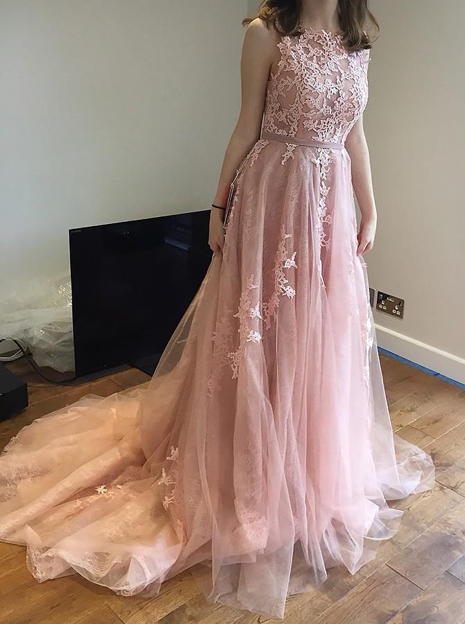 Beautiful Lace Prom Dresses Sweep,Brush Train Prom Dresses,PD4558991