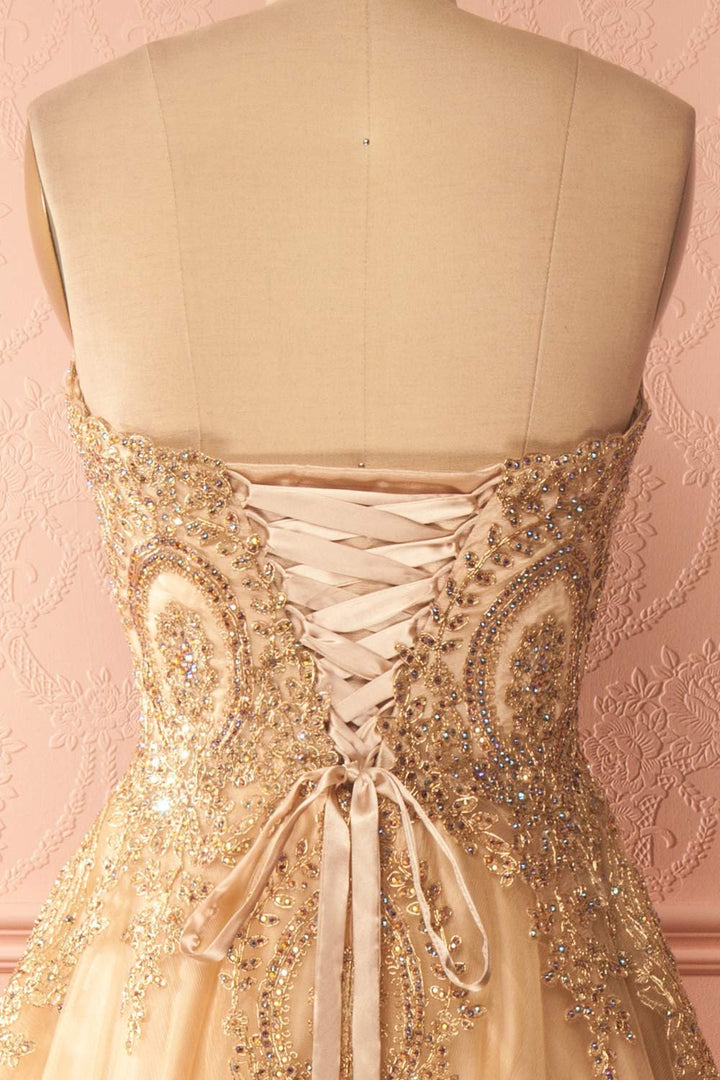 Beautiful Prom Dresses A-line Sweetheart Gold Lace-up Prom Dresses,PD4558925