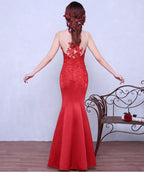 Red Prom Dresses Trumpet,Mermaid Floor-length Satin Sexy Prom Dress,PD4558924