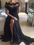 Black prom dress, Lace Off-the-shoulder Scoop Long Prom Dress Evening Dresses,PD4558724