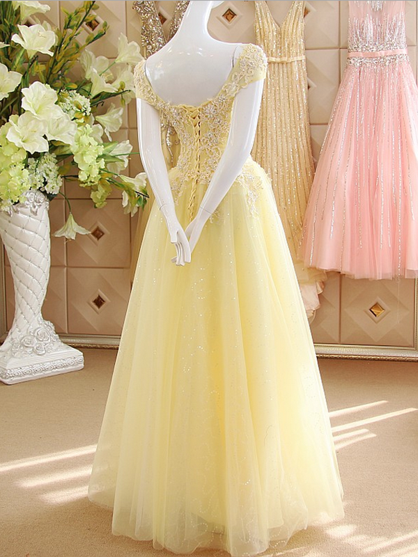 Prom dresses A-line Off-the-shoulder Floor-length Tulle Prom Dress,PD4558983