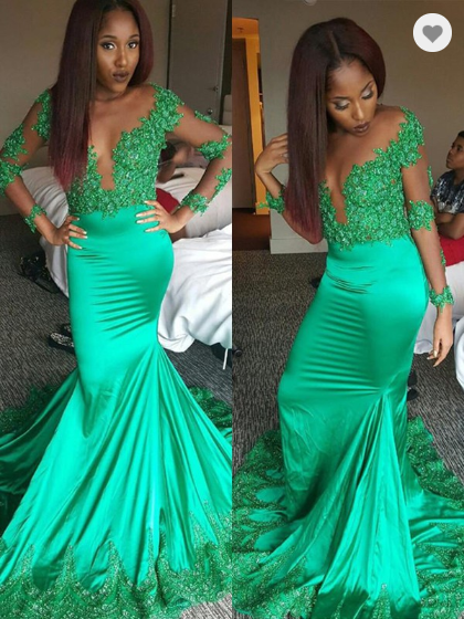 emerald green mermaid long sleeves sexy evening dress, HO216