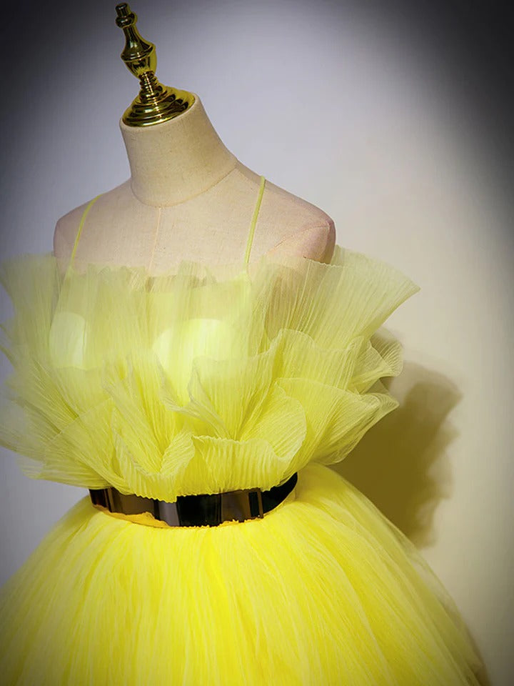 Yellow tulle long prom dress, yellow tulle formal evening dress,BD22239
