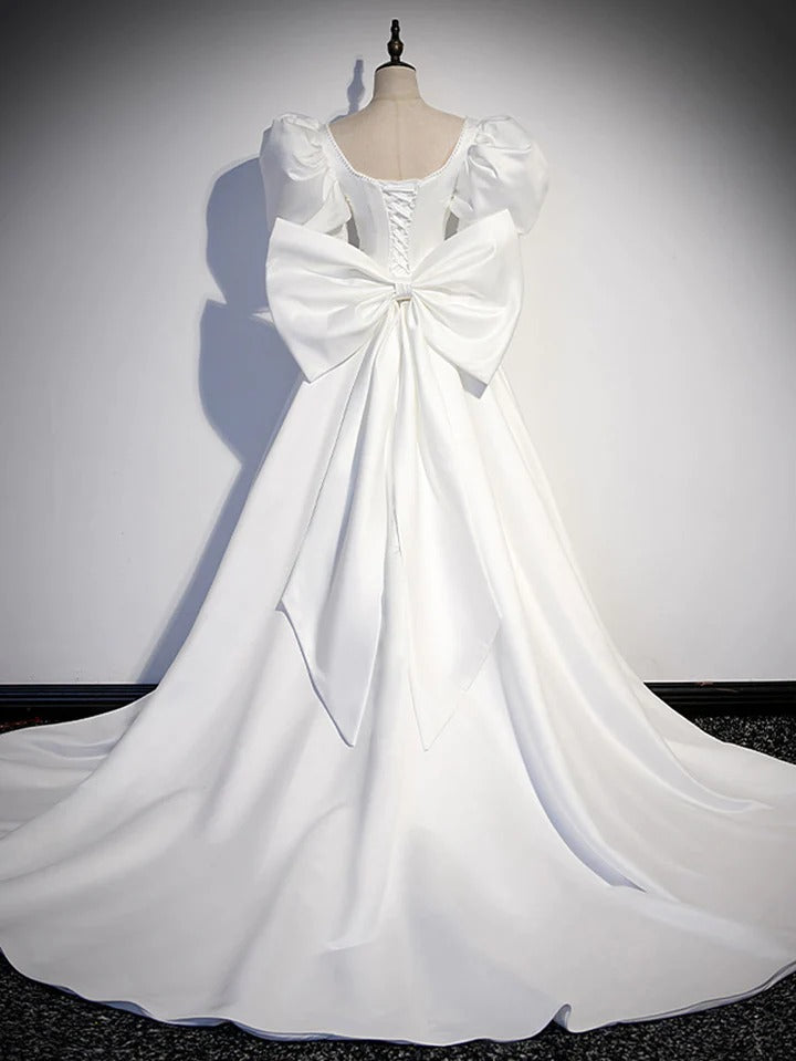 White satin long prom dress white satin long evening dress,BD22238