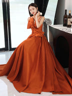 Simple A line satin orange long prom dress, orange evening dress,BD22247