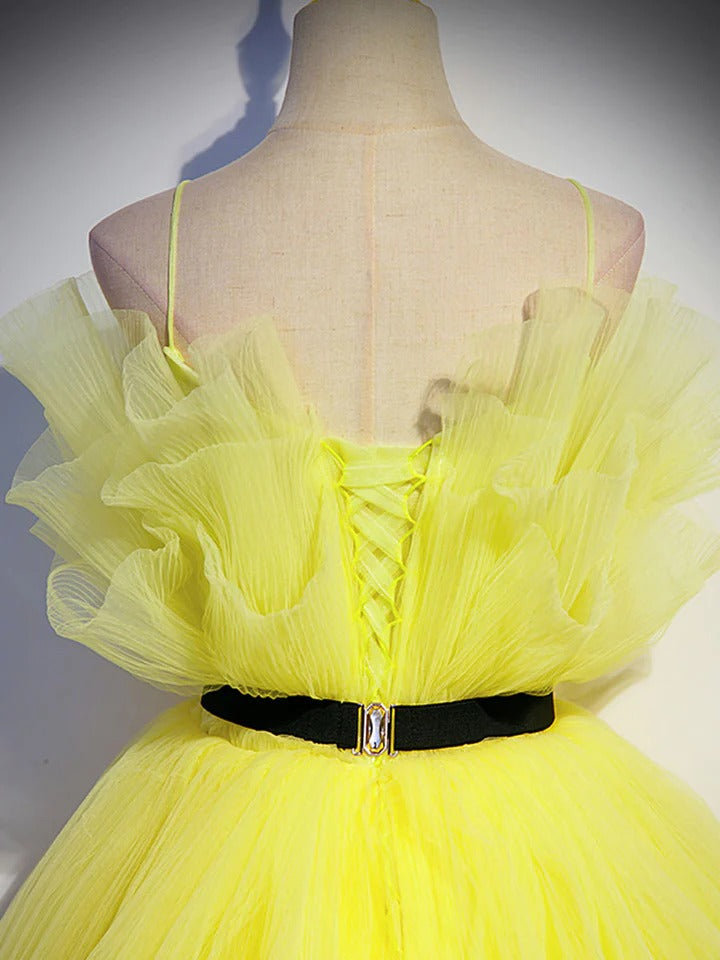 Yellow tulle long prom dress, yellow tulle formal evening dress,BD22239