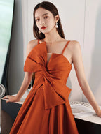 Simple A line satin orange long prom dress, orange evening dress,BD22247
