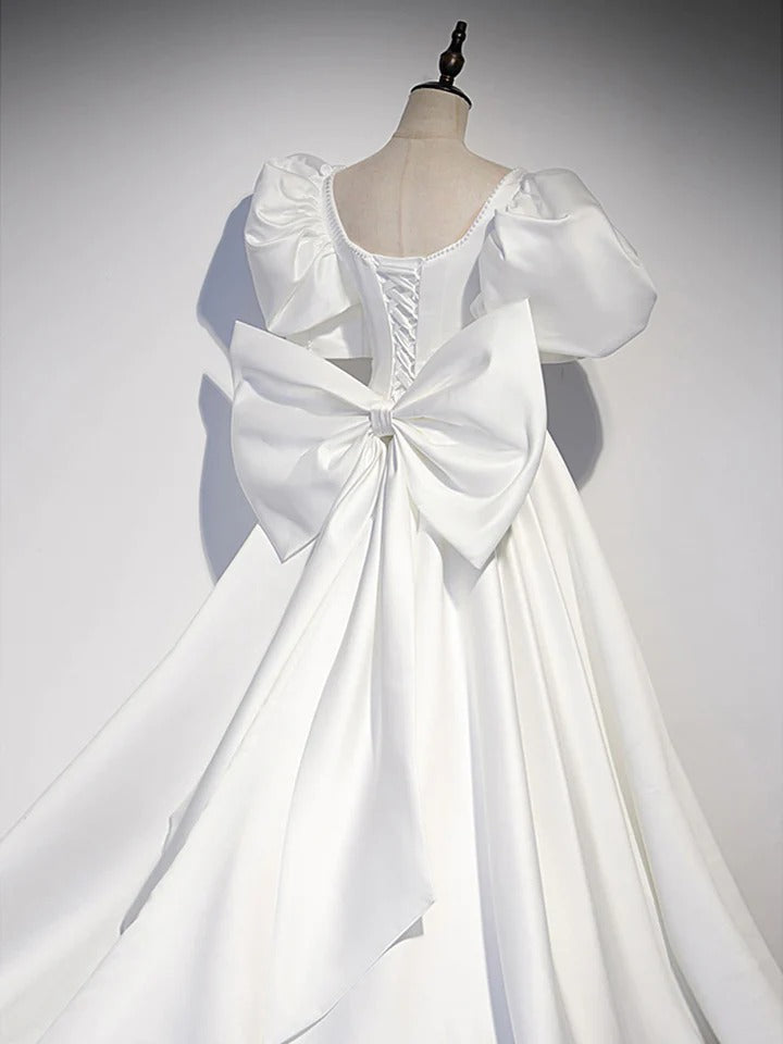 White satin long prom dress white satin long evening dress,BD22238