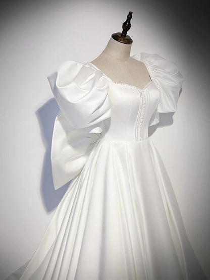 White satin long prom dress white satin long evening dress,BD22238