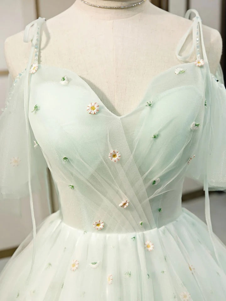 Green sweetheart neck tulle short prom dress, green homecoming dress,BD22248
