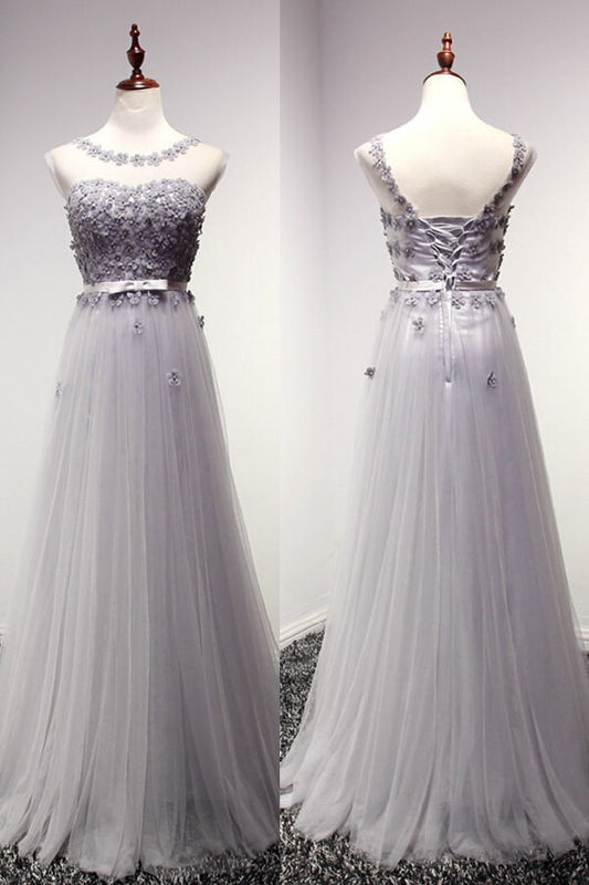 light gray Prom Dresses,tulle prom dress,charming prom Dress,lace up prom dress,BD0402