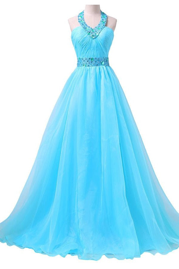 blue Prom Dresses,charming prom dress,long prom Dress,lace up prom dress,halter prom dress,BD0399