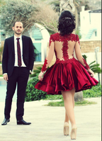 Burgundy Homecoming Dress,Long Sleeve Homecoming Dresses,Elegant Homecoming Dress,short prom Dress,PD00199