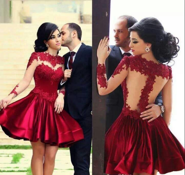 Burgundy Homecoming Dress,Long Sleeve Homecoming Dresses,Elegant Homecoming Dress,short prom Dress,PD00199