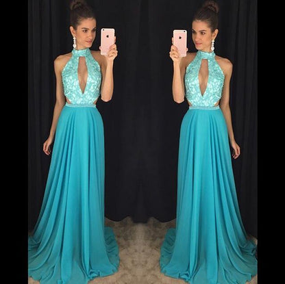 sexy halter blue formal long evening dress chic prom dress,HO142