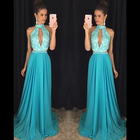 sexy halter blue formal long evening dress chic prom dress,HO142