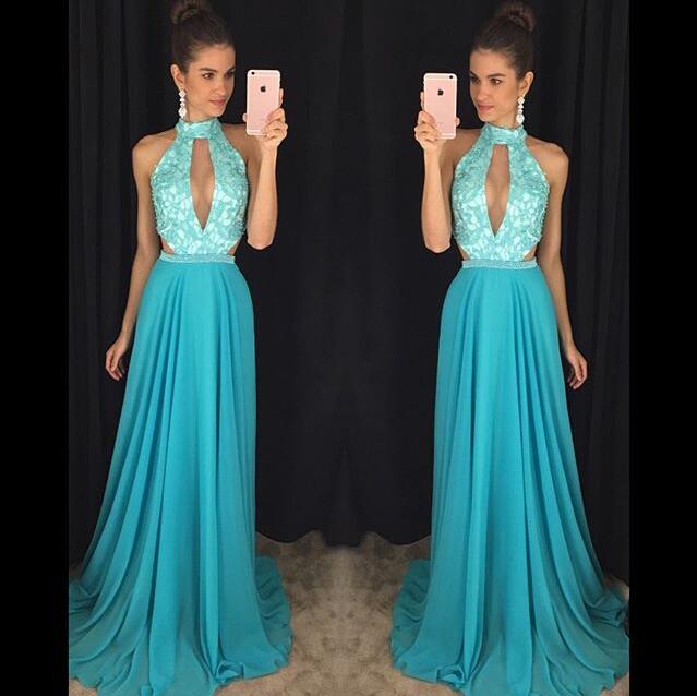 sexy halter blue formal long evening dress chic prom dress,HO142