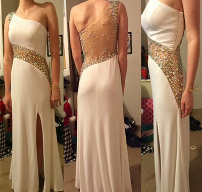 white Prom Dress,long Prom Dress,charming Prom dress,one shoulder prom Dress,evening dress,BD617