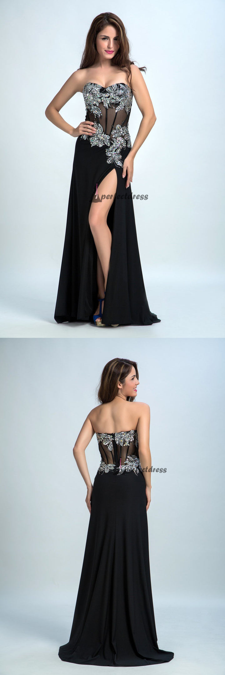 Sexy Prom Dresses,Black Sheath Sweetheart Floor-length Evening Dresses,PD4558719