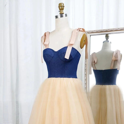 Simple Sweetheart Spaghetti Straps Prom Dresses Tulle Tea Length Evening Dresses,BD22042