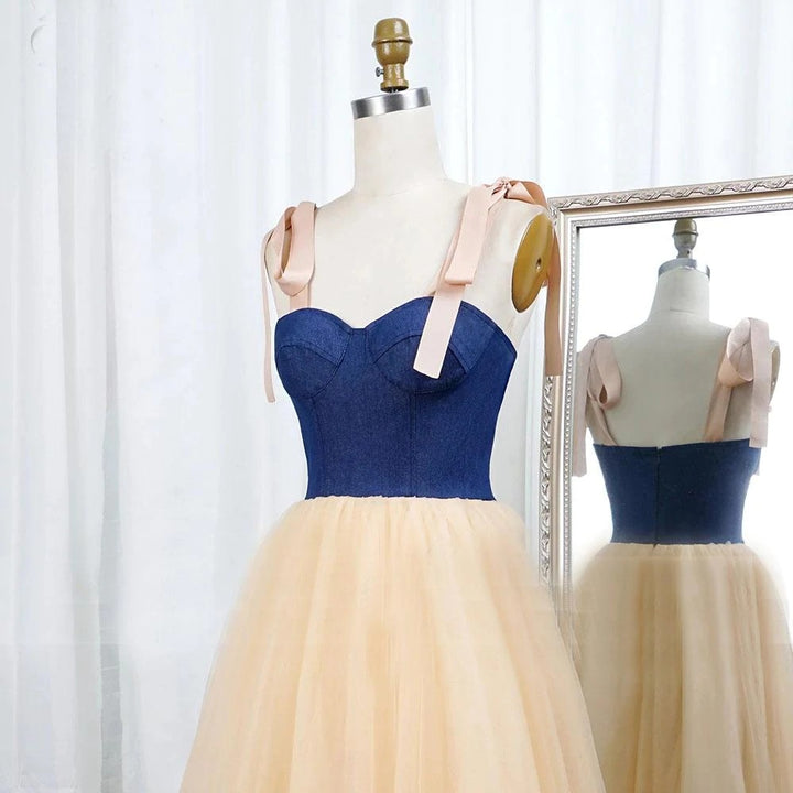 Simple Sweetheart Spaghetti Straps Prom Dresses Tulle Tea Length Evening Dresses,BD22042