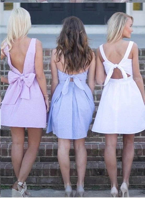 Simple Open Back Above Knee Cheap Short Prom Dress Lavender Open Back Party Dress BD22074