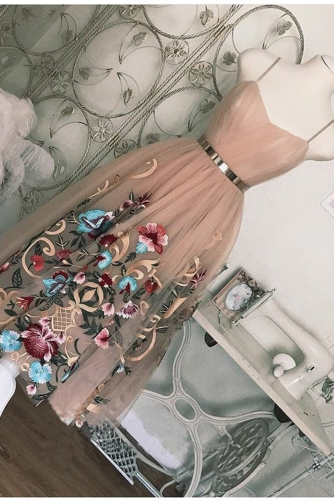 Spaghetti Straps Tea Length Short Prom Dress Dusty Pink Cute Homecoming Dresses BD22062