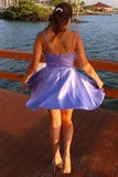 Spaghetti Straps V Neck Lilac Homecoming Dress With Pockets Backless Prom Dresses BD22059