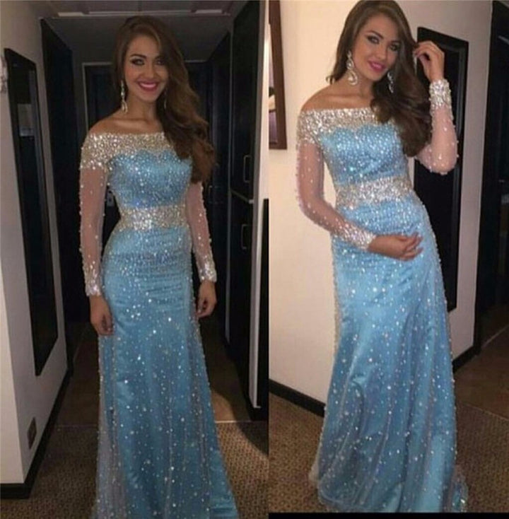 beaded Evening Dress,long sleeves Prom Dress,sparkle prom dress, gorgeous prom dress,formal evening dress,BD2960
