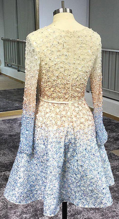 Sequins Long Sleeve V Neck Homecoming Dresses Short Prom Dresses,BD22050