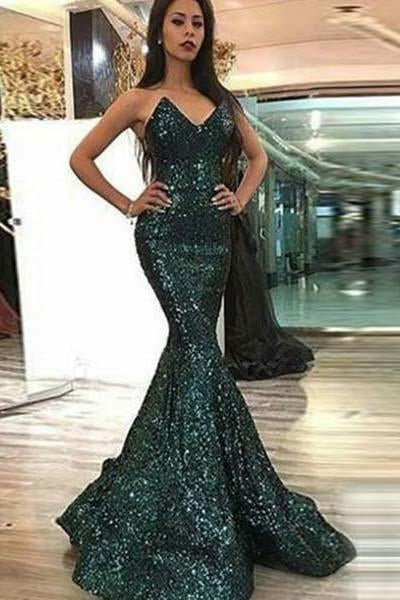 Sweetheart Mermaid Green Long Prom Dresses Strapless Sleeveless Evening Dresses,BD22047
