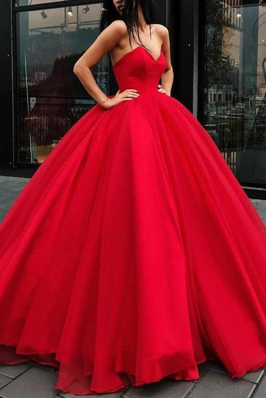 Ball Gown Red Strapless Sweetheart Long Prom Dresses Quinceanera Dresses ,BD22032