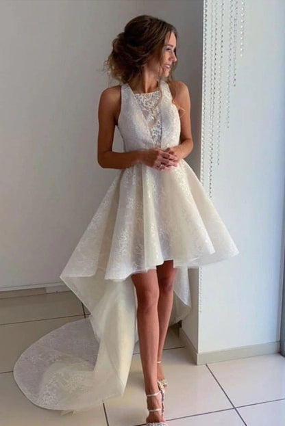 Ivory Halter High Low Homecoming Dresses with Lace Short Prom Dresses,BD22029