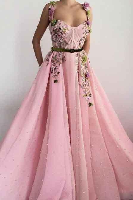Sweetheart Spaghetti Straps Prom Dresses with Flower,BD22024
