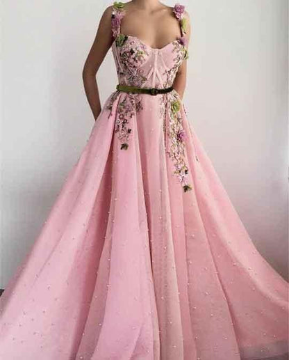 Sweetheart Spaghetti Straps Prom Dresses with Flower,BD22024