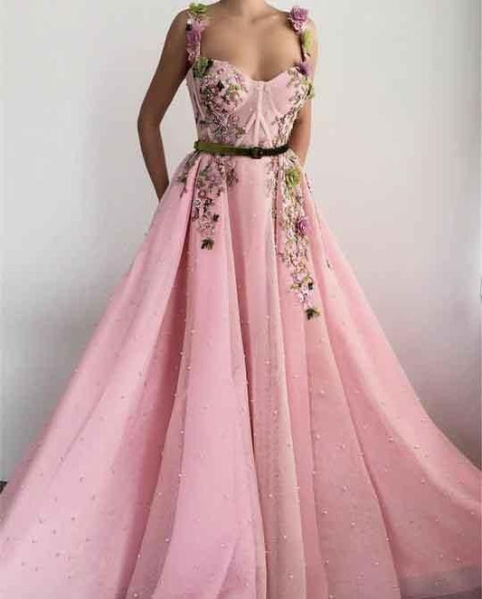 Sweetheart Spaghetti Straps Prom Dresses with Flower,BD22024