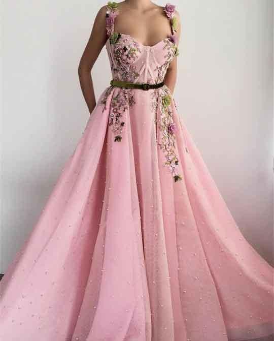 Sweetheart Spaghetti Straps Prom Dresses with Flower,BD22024