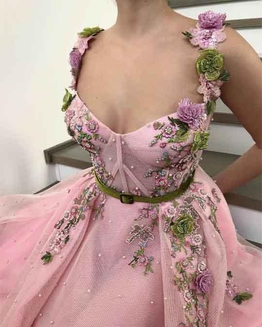 Sweetheart Spaghetti Straps Prom Dresses with Flower,BD22024