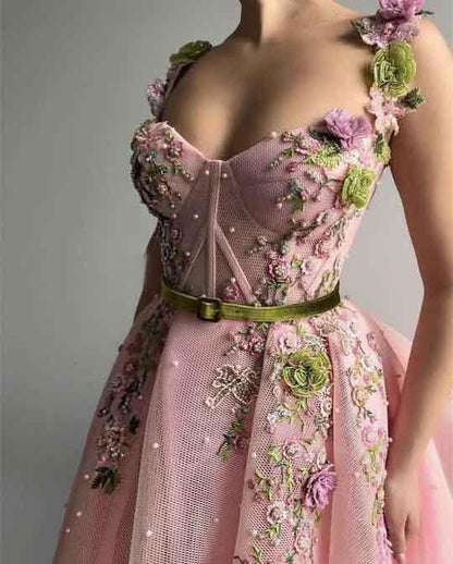 Sweetheart Spaghetti Straps Prom Dresses with Flower,BD22024